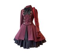 Générique Robe Victorienne Femme à Manches Longues Collier Carré Vintage Médiévales avec Corset Patchwork Robes de Bal Steampunk Gothique Medieval Deguisement Adulte Grande Taille
