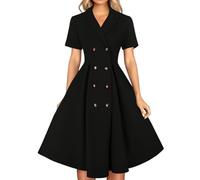 Générique Robe Vintage Année 50 Femme Pin Up Chic et Élégant Robes Soirée Rockabilly Évasée Taille Haute Minimaliste Manches Courtes pour Mariage Champêtre Cérémonie, Noir, XL