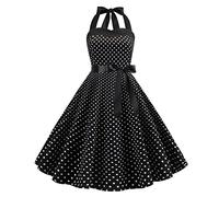 Générique Robe Vintage Années 50 Femme Retro Rockabilly Pin Up Élégante Robes sans Manche Dos Nu Décolleté en Cœur Polka Dot Trapèze Mariage Cocktail Soirée Fête Cérémonie Décontractée au Genou Midi