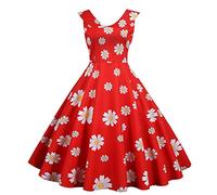 Générique Robe Vintage Années 50 Femme Retro Rockabilly Pin Up Élégante sans Manche Femmes Doll Neck Slim Dress Floral Pattern Light Music Sweet Vintage Light Dress