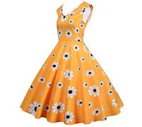 Générique Robe Vintage Années 50 Femme Retro Rockabilly Pin Up Élégante sans Manche Femmes Doll Neck Slim Dress Floral Pattern Light Music Sweet Vintage Light Dress