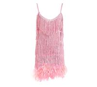 Générique Robe Vintage de Soirée Femmes Col Haut Manches Courtes Robe à Paillettes Charleston Dos Ouvert Accents Franges Adorno de Perles Carnaval de Fête Chic Tenue de Soirée Formal Attire de Danse