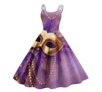 Générique Robe Vintage Femme Robes Vintage Deguisement Femme Carnaval Dress Confortable Évasée Robe Carnaval Col Rond Dresses Cocktail Midi sans Manches pour Les Célébrations Violet Rose S