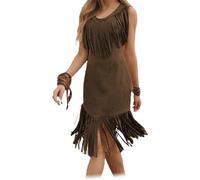 Générique Robes à Franges à Ourlet sans Manches en Daim pour Femmes, Costume Indien Hippie pour Femme, Tenue Occidentale des Années 70 Style Vacances Décontracté, Déguisement pour Halloween Carnaval