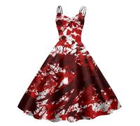 Générique Robes à imprimé sang Robe Midi Sans Manches Gothique Imprimé Sanglant Corset Sexy Déguisement Halloween Fête Soirée Carnaval Taille Complète
