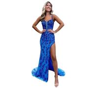 Générique Robes de à Bretelles Spaghetti en Dentelle Appliques Formal Evening Gowns Sweetheart V Neck Tulle Long Gowns Royal Blue XS