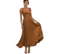 Générique Robes de Bal en Satin Robe de Demoiselle d'honneur plissée à col en V Robes de mariée à Bretelles Spaghetti et Coupe trapèze Orange brûlé XS