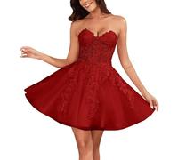 Générique Robes De Bal en Tulle pour Adolescentes Robe De Bal Courte en Dentelle Et DéColleté en CœUr Wine Red XS