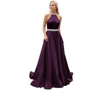 Générique Robes De Bal PerléEs Dos Nu pour Femmes Longues Robes De SoiréE Formelles PlisséEs en Satin Plum XL