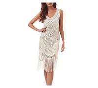 Générique Robes De Cocktail Soirée Femme Robe De Soirée Années Col Round avec Ensemble D'accessoires des Années 20 Sexy Robe à Franges pour Femme pour Mariage, Fête, Cocktail pour Femmes Et Filles