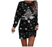 Générique Robes de Noël pour femmes robes vintage à manches courtes ornées de dentelle robes noires imprimées au style kitsch parfaites pour les cocktails et les fêtes de Noël