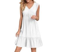 Générique Robes de Plage Elegant Col en V Ample sans Manches Robes Décontracté Robe D'été Longue Chic Fluide Elegant Longue Style Empire Décontractée