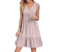 Générique Robes de Plage Elegant Col en V Ample sans Manches Robes Décontracté Robe D'été Longue Chic Fluide Elegant Longue Style Empire Décontractée