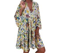 Générique Robes de SoiréE Maxi Plus Manche V-Femmes Long imprimé Dames Robe Mini Taille Bouton lâche Robe des Femmes
