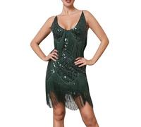 Générique Robes de SoiréE Robe de soirée élégante sans Manches à Franges et col pailleté,idéale pour Un Bal Promo,Un dîner ou Une fête.(Dark Green,XL)