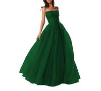 Générique Robes de Tulle à Bretelles Spaghetti pour Femmes Longue Robe de soirée Formelle en Ligne A sans Dos Robe de Demoiselle d'honneur Emerald Green S