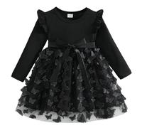 Générique Robes Enfant Fille Ceremonie 2-7 Ans Noel Hiver Robe Princesse Fille Et Elegant Anniversaire Mariage Habillée Robe Velours Fille avec Manche Longue Bowknot (S1-Black, 3-4 Years)