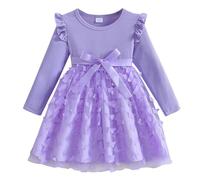 Générique Robes Enfant Fille Ceremonie 2-7 Ans Noel Hiver Robe Princesse Fille Et Elegant Anniversaire Mariage Habillée Robe Velours Fille avec Manche Longue Bowknot (S1-Purple, 4-5 Years)
