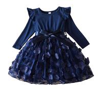 Générique Robes Enfant Fille Ceremonie 2-7 Ans Noel Hiver Robe Princesse Fille Et Elegant Anniversaire Mariage Habillée Robe Velours avec Manche Longue Bowknot