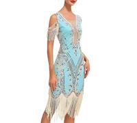 Générique Robes Femme Flapper V Neck des années 1920 Perles frisées Grande Robe Gatsby Robe Soiree Paillette