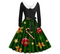 Générique Robes Femme - Robe Femme Noel Titre du Produit : Robe trapèze à col en V et Faux col pour Femme (Green XXXL)