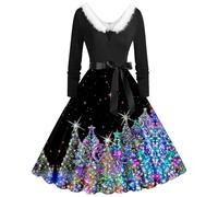 Générique Robes Femmes D éTé Robe décontractée rétro à Lacets et Manches Longues pour Femme,imprimé Noël,Automne et Hiver,col en V