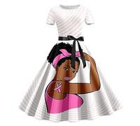 Générique Robes Femmes Robe Cancer du Sein Roses Sensibilisation Imprimer sans Manches des Années Cocktail Jupe