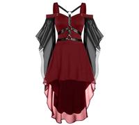 Générique Robes Médiévale Renaissance, Robe Pour Femme Costume Deluxe De Reine Déguisement Halloween Squelette D'Halloween Tenue Medievale Moyen Age Vetement Moyen Age (Vin,4XL)