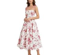 Générique Robes Midi Corset Femme Été Tendance, Modèle sans Manches à Bretelles Spaghetti et Imprimé Floral, Coupe Trapèze Structurée Élégante, Idéale pour Vacances Balnéaires, Sorties Décontractées