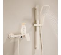 Générique Robinet de Baignoire Cascade avec Douchette Et Kit de Barre de Douche Murale 2 Sorties d'eau Blanc Laiteux