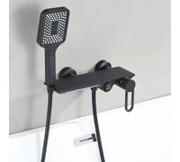 Générique Robinet de Baignoire Mural avec Douchette Intégrée Mitigeur Bain-Douche Cascade Noir avec Colonne Montante Rigide Mitigeur Eau Chaude/Eau Froide à Levier Unique