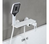 Générique Robinet de Baignoire Mural avec Douchette Mitigeur Bain/Douche Cascade Blanc avec Colonne de Douche Rigide Mitigeur Eau Chaude/Eau Froide à Levier Unique