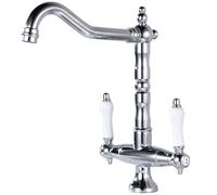 Générique Robinet de Cuisine en Laiton Antique, mitigeur d'évier rétro à Double poignée avec Bec pivotant à 360°, Robinet de lavabo Vintage Haute Pression pour Cuisine et Salle de Bain (Chromé)