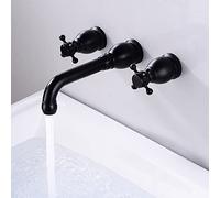 Générique Robinet de Salle de Bains Mitigeur de Lavabo à Double Levier Pivotant à 360° Trois Trous Style Traditionnel Noir Antique - Fixation Murale