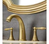 Générique Robinet de Salle de Bains Mitigeur Lavabo 3 Trous en Laiton Antique Type Split Eau Chaude/Eau Froide 2 Poignées Facile à Utiliser