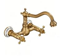 Générique Robinet de Salle de Bains Robinet de Lavabo Mural en Laiton Antique Style Victorien ; Mitigeur Mural à 2 Trous avec Double Levier pour Eau Chaude Et Froide