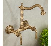 Générique Robinet de Salle de Bains Robinet de Lavabo Traditionnel en Laiton Antique Style Vintage Double Poignée Mitigeur 2 Trous avec Bec Pivotant - B Haut