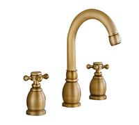 Générique Robinet de Salle de Bains Robinet Mitigeur de Lavabo à 3 Trous en Laiton Antique avec Double Poignée Mitigeur à Bulles Et Jet d'eau Économique Style Antique