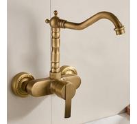 Générique Robinet de Salle de Bains Robinet Mitigeur Mural 2 Trous pour Lavabo Robinet de Lavabo Vintage en Laiton Antique Haut Mitigeur à Poignée Unique Pivotant à 360° 2 Trous