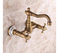 Générique Robinet de Salle de Bains Robinet Mitigeur Mural pour Lavabo Style Antique Robinet Mural Victorien à 2 Trous Robinets de Lavabo Traditionnels en Laiton Eau Chaude Et Froide