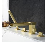 Générique Robinet Mitigeur de Baignoire Cascade Or Brossé 2 Poignées 4 Trous Pivotant à 360° Laiton Moderne/Cascade Montage au Pont