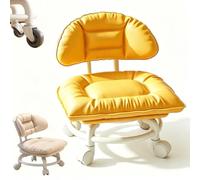 Générique Rolling Low Stool with Backrest, Padded Rolling Stool with Backrest (Yellow)
