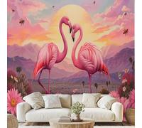 Générique Romantique Couple Flamants Fleur Papier Peint Coucher De Soleil Montagne Papier Adhesif Nature Abeille Autocollant Mural 450x315 cm Poster Mural pour Chambre Salon