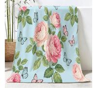 Générique Romantique Couverture Toutes Saisons à Fleurs Pivoine Papillon - Plaid Douillet Réversible et Couvre-lit en Peluche Bleu, Couverture Moelleuse pour Adultes et Enfants 150 x 200 cm
