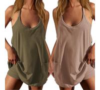 Générique Romper Dress with Shorts Underneath-Summer Sleeveless Mini Dress (2PCSI,S)