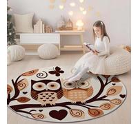 Générique Rond Tapis à Motif Dessin Animé Brindille Hibou Papillon - Antidérapant et Doux Lavable 180 cm Antidérapant et Doux Lavable Couleur Claire Tapis à Poils pour Salon Chambre Cuisine Couloir