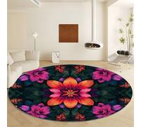 Générique Rond Tapis de Salon Plantes Et Fleurs Naturelles 100 cm Doux Antidérapant Lavable en Machine Rond Tapis Couleur, pour Salon Chambre d'enfant Chambre de Gamer, décoration de Chambre