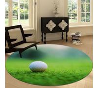 Générique Rond Tapis Lavable de Salon 180 cm Paysage Naturel, Tapis de Chambre Herbe Verte Balles de Golf Doux - Chambre Poil Court de Salon Chambre Salle a Manger ou Dortoir Familial