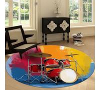 Générique Rond Tapis Lavable de Salon 180 cm Peinture, Tapis de Chambre Musique Cartoon Batterie Doux - Chambre Poil Court de Salon Chambre Salle a Manger ou Dortoir Familial