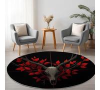 Générique Rond Tapis Salon 180 cm, Tapis Rond Lavables avec Dos Antidérapant, Moquette à Poils Courts Feuilles De Crâne d'animal pour Salon Chambre, Bureau & Plus Durable & Écologiqu, Noir